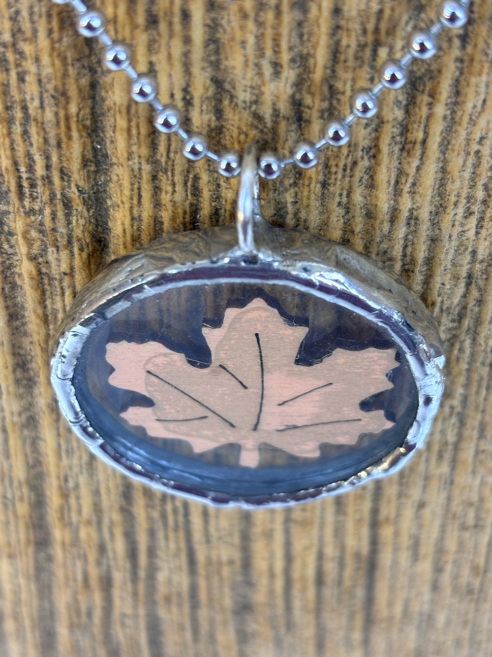 Handcrafted Necklace Bead Chain Maple Leaf Pendant Modern Everyday Jewelry - Picture 3 of 8